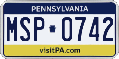 PA license plate MSP0742