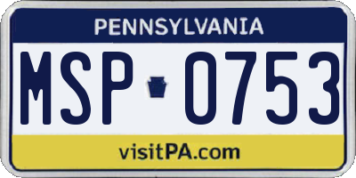 PA license plate MSP0753