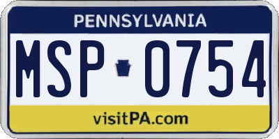 PA license plate MSP0754