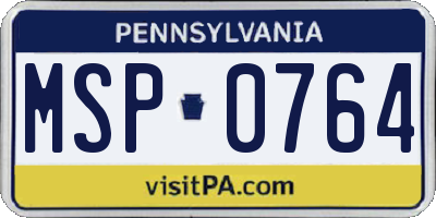 PA license plate MSP0764