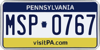 PA license plate MSP0767