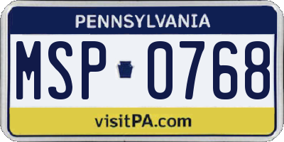 PA license plate MSP0768