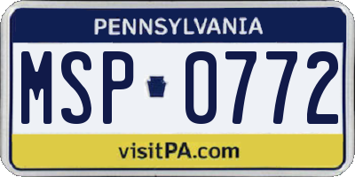 PA license plate MSP0772