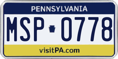 PA license plate MSP0778