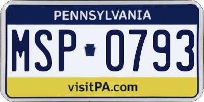 PA license plate MSP0793