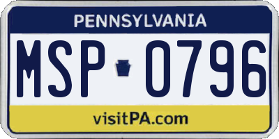 PA license plate MSP0796