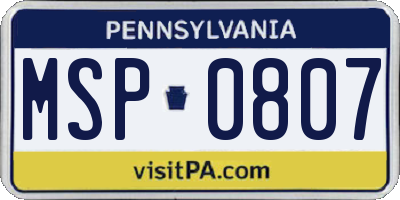PA license plate MSP0807
