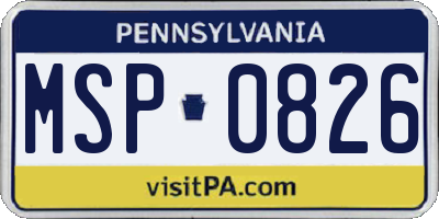 PA license plate MSP0826