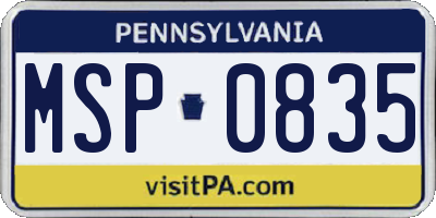 PA license plate MSP0835