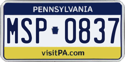 PA license plate MSP0837