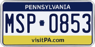 PA license plate MSP0853
