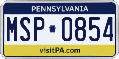 PA license plate MSP0854
