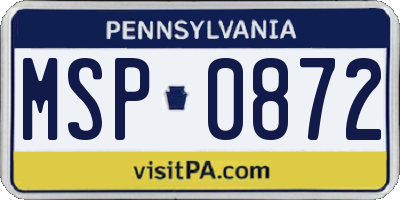 PA license plate MSP0872