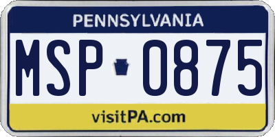 PA license plate MSP0875