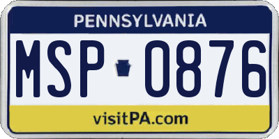 PA license plate MSP0876
