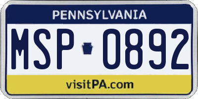 PA license plate MSP0892