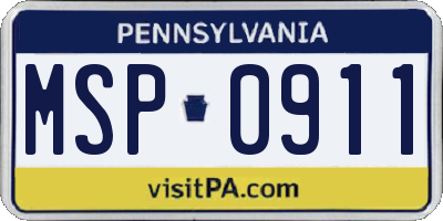 PA license plate MSP0911