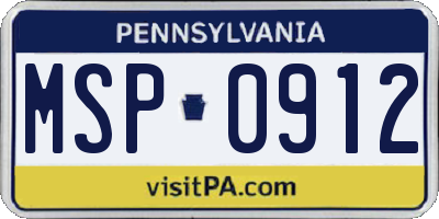 PA license plate MSP0912