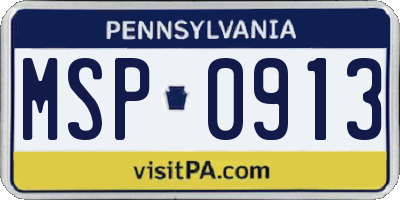 PA license plate MSP0913