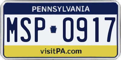 PA license plate MSP0917