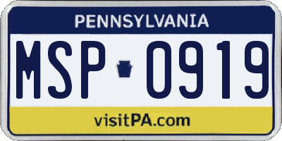 PA license plate MSP0919