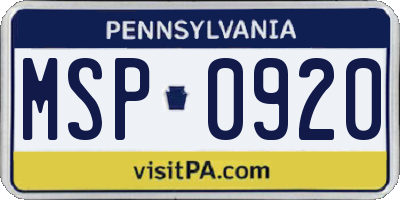 PA license plate MSP0920