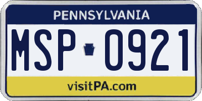 PA license plate MSP0921