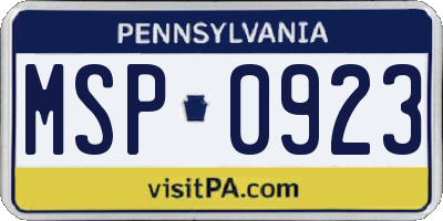 PA license plate MSP0923