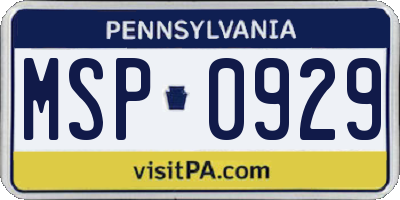 PA license plate MSP0929