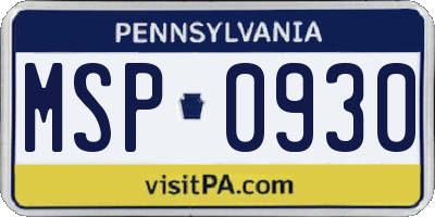 PA license plate MSP0930
