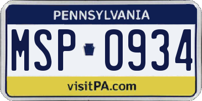 PA license plate MSP0934