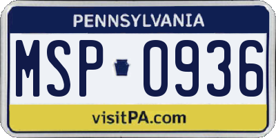PA license plate MSP0936