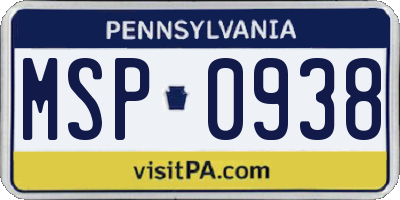 PA license plate MSP0938