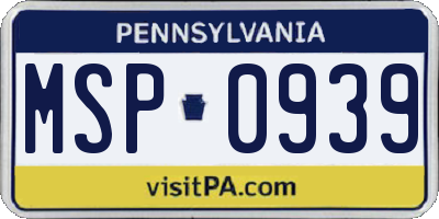 PA license plate MSP0939
