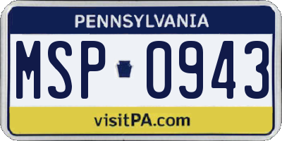 PA license plate MSP0943
