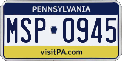 PA license plate MSP0945