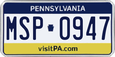 PA license plate MSP0947