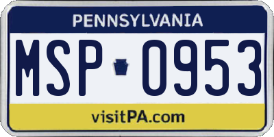PA license plate MSP0953