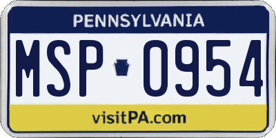 PA license plate MSP0954
