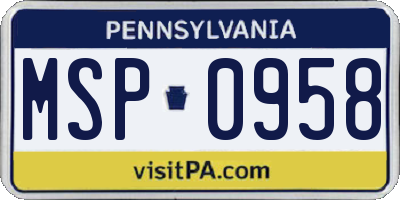 PA license plate MSP0958