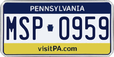 PA license plate MSP0959