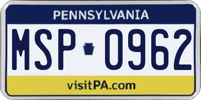 PA license plate MSP0962