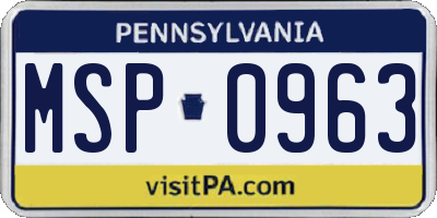 PA license plate MSP0963