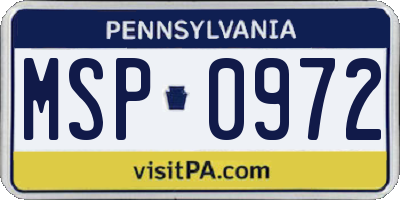 PA license plate MSP0972