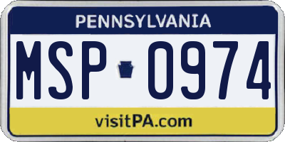 PA license plate MSP0974