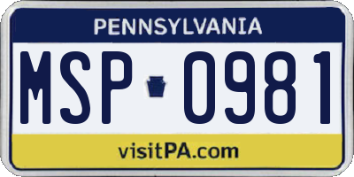 PA license plate MSP0981