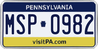 PA license plate MSP0982