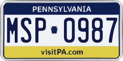 PA license plate MSP0987