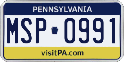 PA license plate MSP0991
