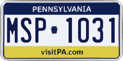 PA license plate MSP1031